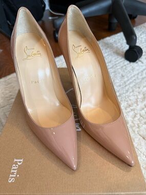 Christian Louboutin Kate 85 Patent Nude Heels